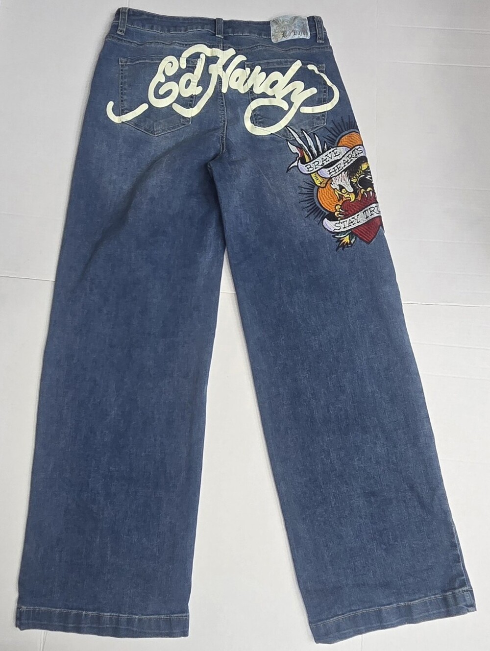 Ed Hardy Jeans Brave Eagle Wide Leg Vintage Bold Streetwear Cyber Grunge